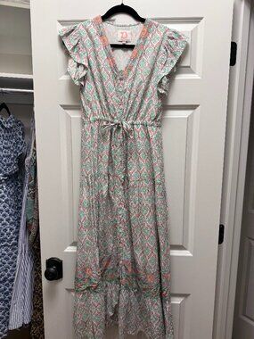 Victoria Dunn dress, Size XS, Coral & Mint Maxi